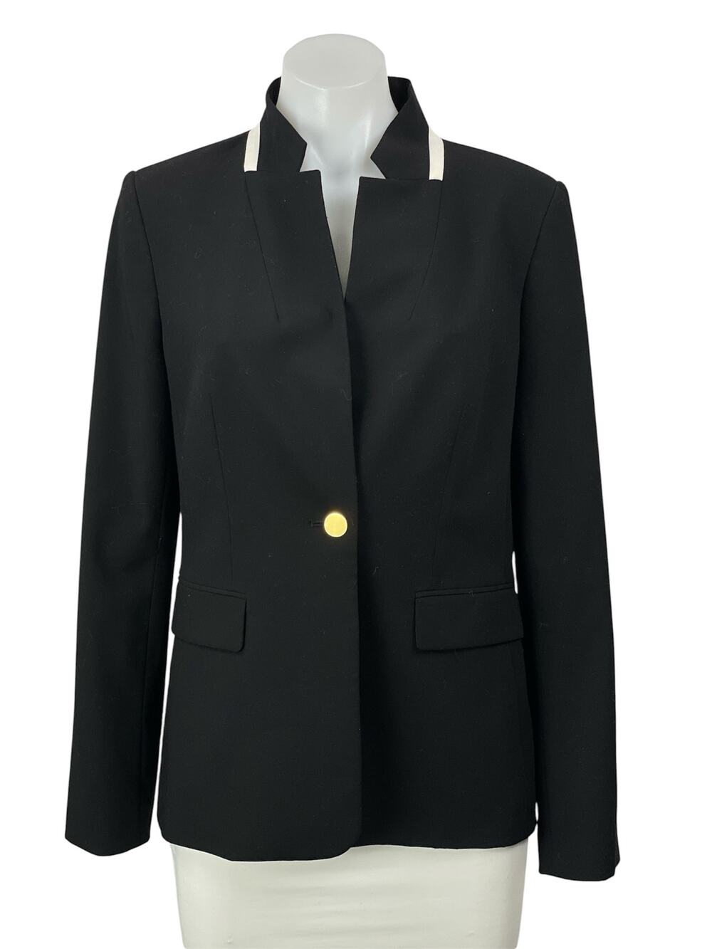 Calvin Klein Black Long Sleeves Flap Pocket Single Breasted Blazer Coat Jacket 8